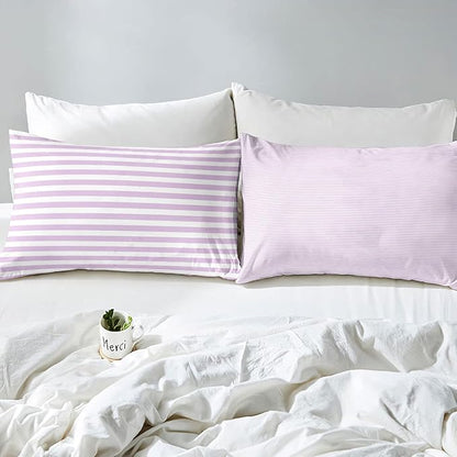 Girl Purple Striped Comforter Set Queen White Farmhouse Ticking Stripes Down Comforter For Women Horizontal Stripes Geometric Lines Reversible Lightweight Duvet Set For Room Decor Soft Bedding Set