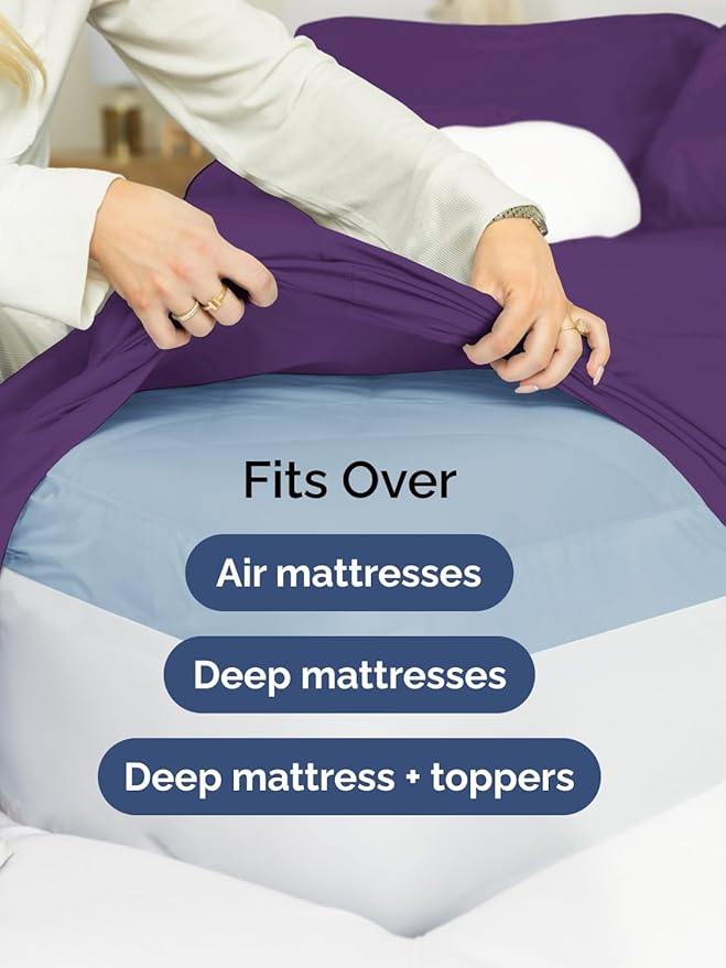 Extra Deep Queen Sheet Set - 6 Piece Breathable and Cooling Sheets - Hotel Luxury Bedding for Women, Men, Kids & Teens - Easy & Secure Fit - Soft, Wrinkle Free and Comfy - Extra Deep Pockets - Purple
