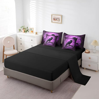 Erosebridal Crow 7 Piece Bedding Set Twin Size,Gothic Halloween Bed in a Bag,Horror Theme Bed Set Includes Comforter, Sheet Set, Pillowcases & Pillow Covers All Season Bedroom Decor