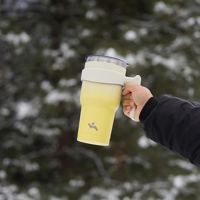 30 oz Tumbler with Handle and 2 Straw 2 Lid, Insulated Water Bottle Stainless Steel Vacuum Cup Reusable Travel Mug,Lemon