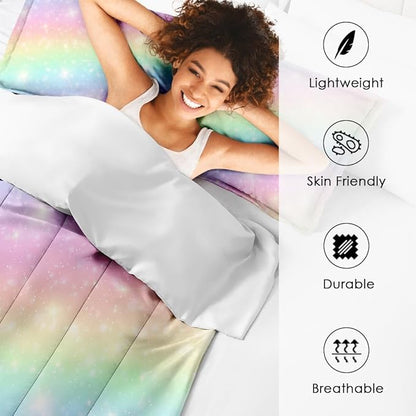 Galaxy Unicorn Rainbow Comforter Set for Girls Kids Toddlers Teens Adults Full, Princess Pink Purple Bedding Sets Water Washed Microfiber Bedding with 1 Comforter 2 Pillowcase All Season