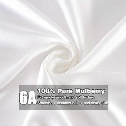 MAXFEEL 100% Pure Mulberry Silk Pillowcase with Zipper for Skin&Hair Care Both Sides Soft Breathable (White, Queen)