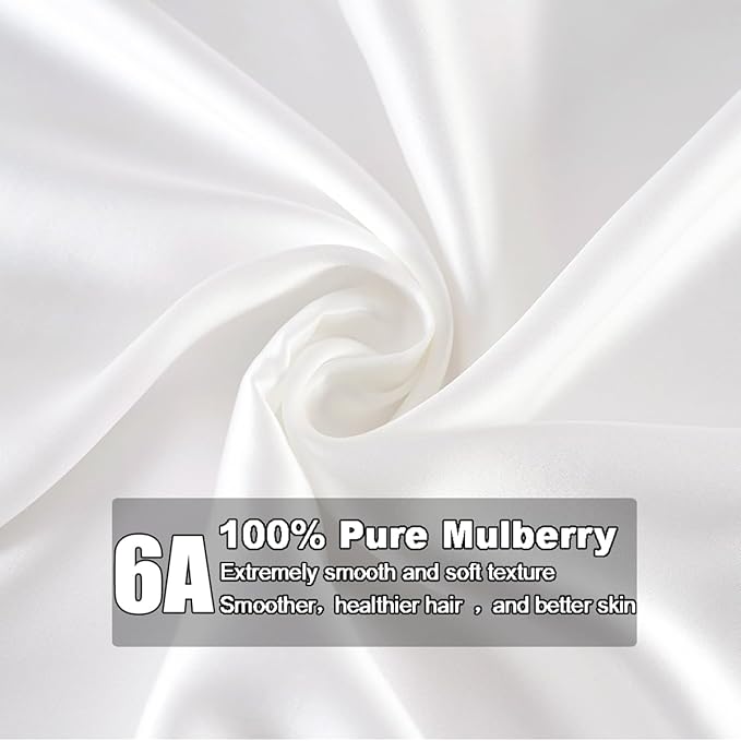 MAXFEEL 100% Pure Mulberry Silk Pillowcase with Zipper for Skin&Hair Care Both Sides Soft Breathable (White, Standard)