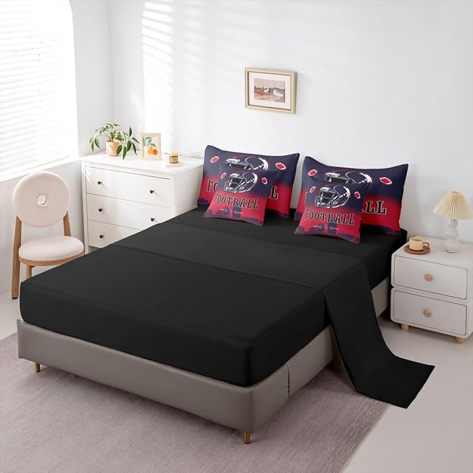 Erosebridal Kids Football Comforter Set with Sheets American Soccer Competitive Sports 7 Piece Bedding Set Twin for Boys Girls Teen,Rugby Sports Games Bed in A Bag Ball City Bed Set