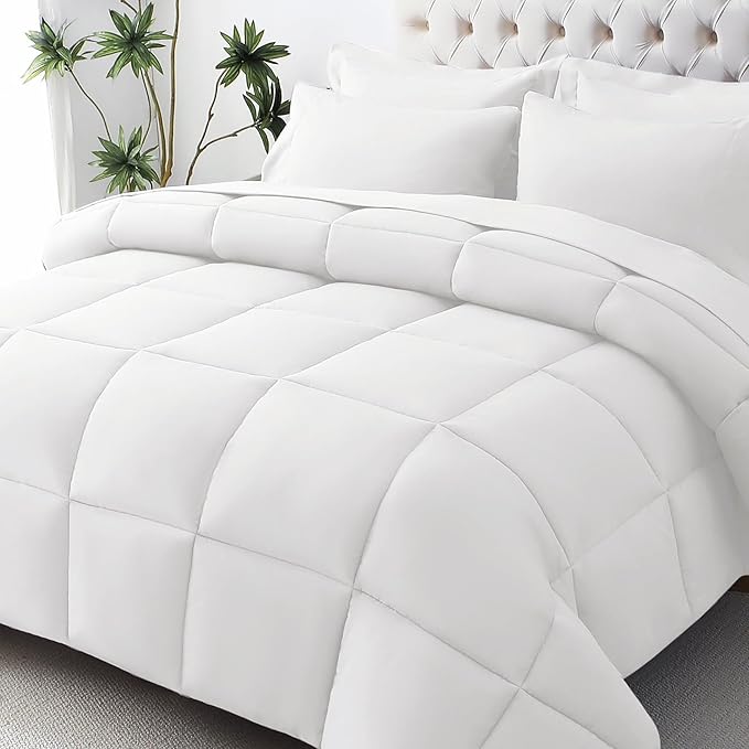 JOLLYVOGUE Queen Comforter Set, Ultra-Soft Bed in a Bag Queen Size 7 Pieces, Oeko-TEX Certified Bedding Set with Down Alternative Comforter, Sheets, Pillowcases & Shams, White