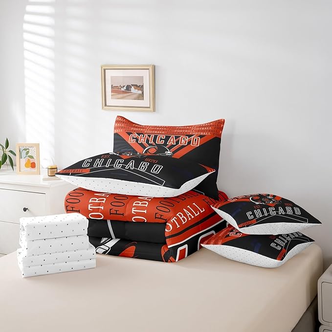 Feelyou Football 7 Pieces Comforter Sets Full Size Bedding Set for Boys Kids Teen Sports Theme Football City Bed in a Bag with Comforter, Sheets, Pillowcases & Cushion Cover