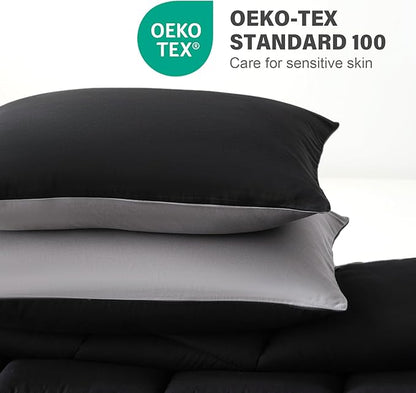 Decroom Lightweight Twin Comforter Set with 1 Pillow Sham - 2 Pieces Set - Quilted Down Alternative Comforter/Duvet Insert for All Season - Black/Grey - Twin/Twin XL Size