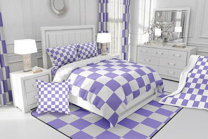 Checkered Retro Comforter Set Full Size Purple Plaid Bedding Set for Kids Boys Girls Geometric Vintage Duvet Quilt Modern Simple Groovy Aesthetic Bedroom Decor 3 Pcs with 2 Pillow Cases