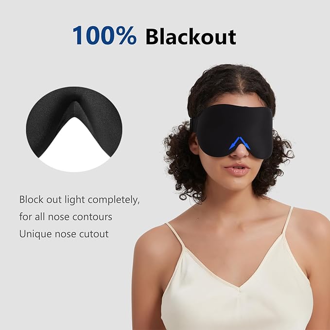ALASKA BEAR Sleep Mask Memory Foam Contoured Eye Cups for Women and Men, Soft 3D Blackout Eye Mask for Sleeping No Pressure on Eyelids and Eyelashes Protection, Earplugs Set, Black