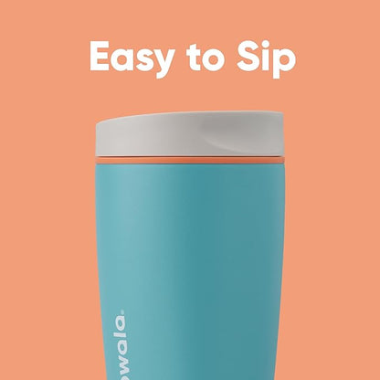 Owala SmoothSip Slider Insulated Stainless Steel Coffee Tumbler, Reusable Iced Coffee Cup, Hot Coffee Travel Mug, BPA Free 12 oz, Grey/Blue (Beachy Breeze)