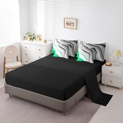 Grey Green Gradient Bedding King Size 7-Piece Kids Teens Adults Geometric Stripe Comforter Set, Aesthetic Wave Bedding Comforter Sets Modern Abstract Bed in a Bag, Ombre Bedding Accessories