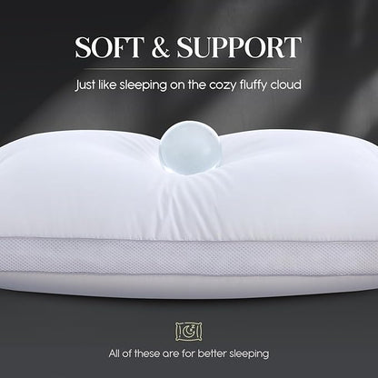 Goose Down Bed Pillows Queen Size Set of 2 (White), Hotel Collection Pillows for Sleeping, Gusseted Pillow for Side, Back, or Stomach Sleepers, 20" x 30"