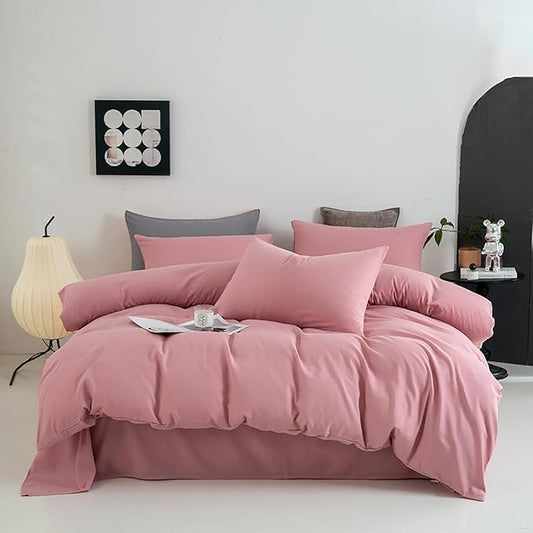 Cottonight Pink Comforter Set Queen Women Girls Blush Pink Bedding Set Full Quilts Blanket Solid Color Dusty Rose Comforter Set