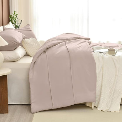 Masaca Oversized King Size Comforter 128x120,3 Pieces Vintage Farmhouse Pinch Pleat Bedding Comforter Set Lightweight Ultra Soft Rustic Boho Bedding (1 Taupe Comforter +2 Pillowcases)