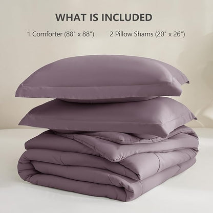 CozyLux Queen Comforter Set - Dusty Purple Comforters Queen Size, 3 Pieces Box Stitched Bed Set for All Seasons, Soft Lightweight Bedding Sets with 1 Down Alternative Comforter and 2 Pillow Shams