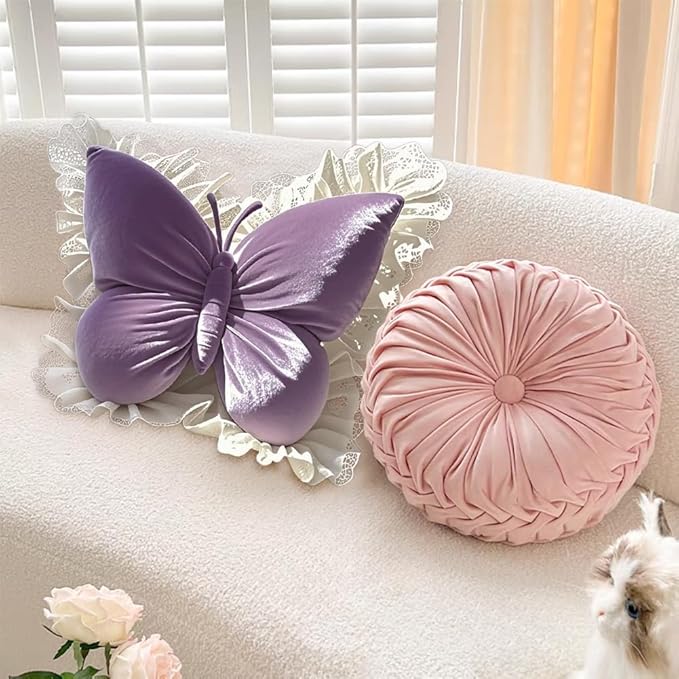 Butterfly Throw Pillow, Butterfly Shaped Decorative Pillow for Sofa Couch Bed, Plush Velvet Lumbar Support Cushion for Office Chair & Car Seat (Purple)