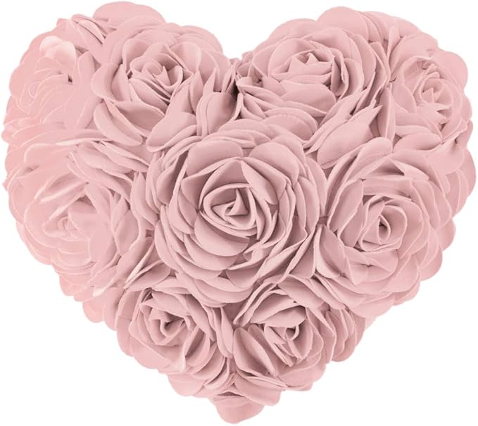 JWH Valentine's Day Throw Pillow Covers Decorative Flower Accent Pillow Cases Heart Shaped Cushion for Couch Living Room Bed Chair 14 x 16 Inches Bright Pink