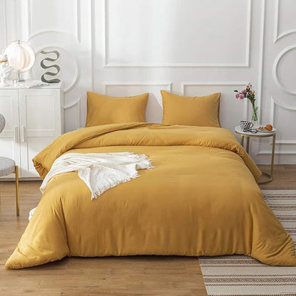 CLOTHKNOW Mustard Yellow Full Comforter Set 3Pcs Dark Yellow Bedding Comforter Sets Turmeric Comforter Full Size Soft Yellow Comforter Sets Full