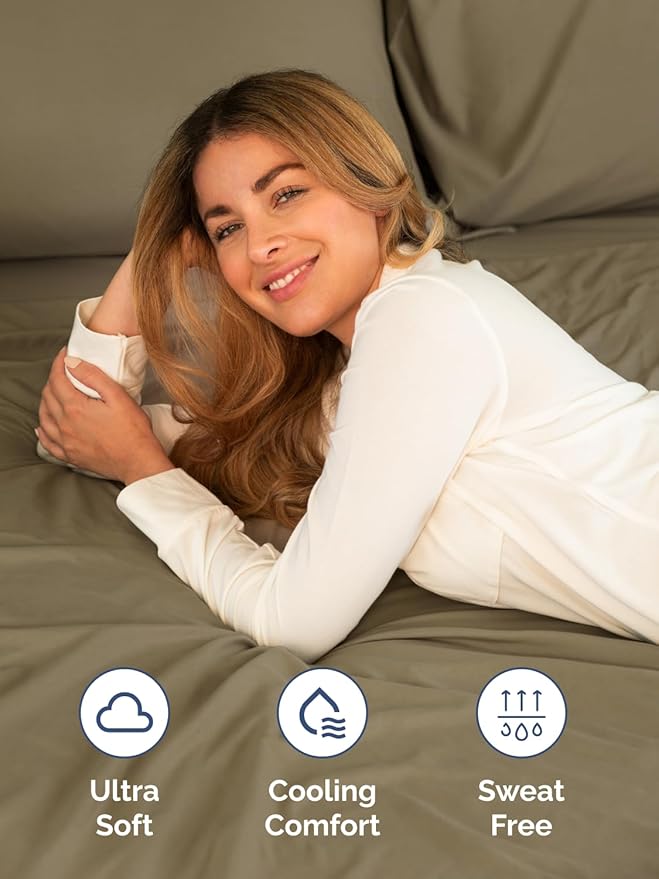 Extra Deep Cal King Sheet Set - 6 Piece Breathable and Cooling Sheets - Hotel Luxury Bedding for Women, Men, Kids & Teens - Easy Secure Fit - Soft, Wrinkle Free and Comfy - Extra Deep Pockets - Khaki