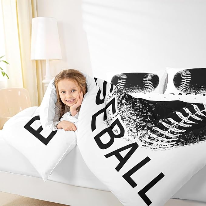 Feelyou Baseball Bedding Set Kids Baseball Sports Comforter Set Ball Games Comforter for Boys Room Decor Comforter Twin Size with 1 Pillow Case Boys