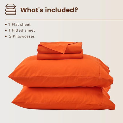Bedlifes 100% French Linen Sheets California King Size 18-24" Extra Deep Pocket 4-Piece Set Breathable & Moisture-Wicking,Soft & Durable Sheets for Thick Mattresses(Orange)