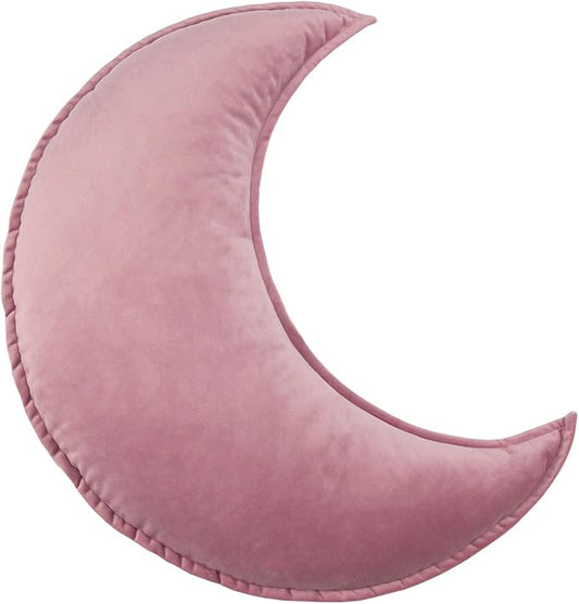 Moon Shaped Throw Pillow Star Couch Cushion Decorative Pillows Fluffy Velvet Stars Home Decor Plush for Bedroom (Moon, Dusty Pink)
