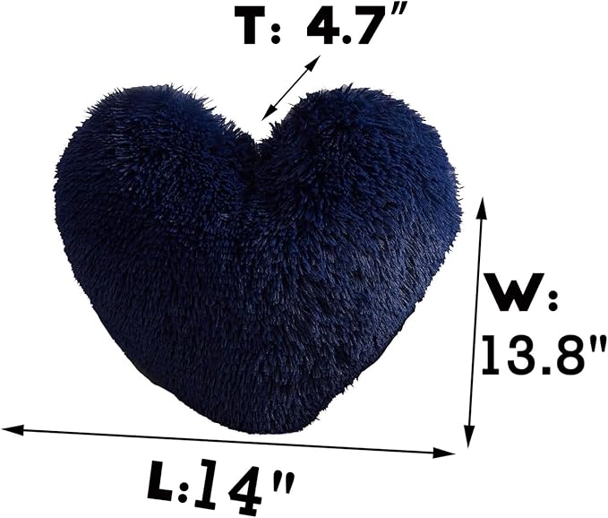 MorroMorn Fluffy Heart Throw Pillows, Shaggy Decorative Pillow for Sofa Couch Bed, Cute Room Decor Decorations for Women Girls Kids (Navy)