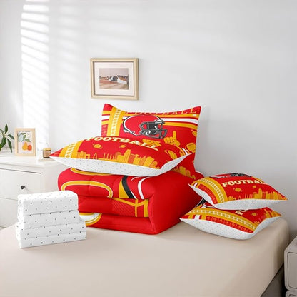 Feelyou Football 7 Pieces Comforter Sets Bedding Set for Boys Kids Teen Full Size Sports Theme Football City Bed in a Bag with Comforter, Sheets, Pillowcases & Cushion Cover