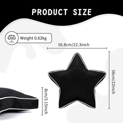 Star Pillow - Decorative Throw Pillows Floor Cushion Accent Pillow for Sofa Bed Couch Bedroom Black