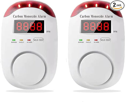 Portable Carbon Monoxide Detector for Travelc, Plug in Wall with LED Digital Display Voice Light Plug and Play - 2 PCS
