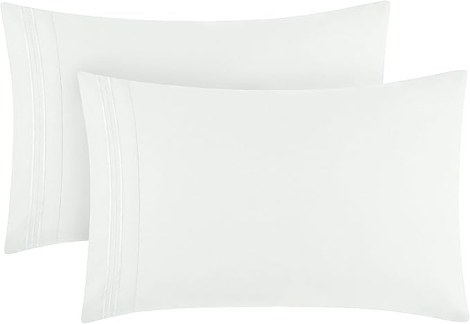 Mellanni Pillow Cases - Luxury, Extra Soft, Cooling Pillow Covers - 2 PC Iconic Collection Pillowcases - Envelope Closure (Standard/Queen 20" x 30", Ivory)