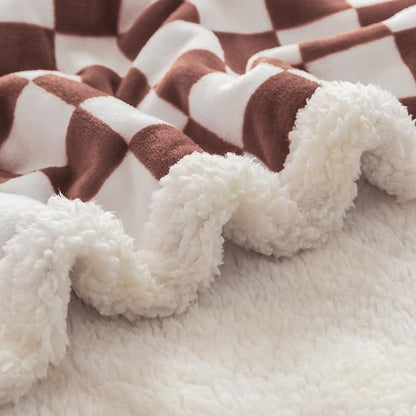 LOMAO Sherpa Throw Blanket Fleece Blanket with Checkered Pattern Soft Thick Blanket for Couch, Bed, Sofa Luxurious Warm and Cozy for All Seasons (Coffee, 60"x80")