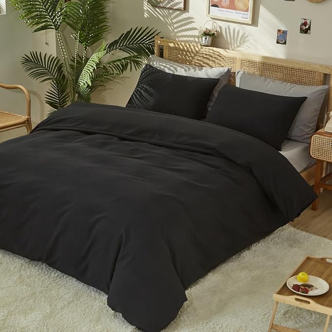 CLOTHKNOW Black Twin Comforter Set 3Pcs All Black Bedding Comforter Sets Soft Comforter Boys Men Comforter Sets