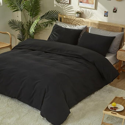 CLOTHKNOW Black Twin Comforter Set 3Pcs All Black Bedding Comforter Sets Soft Comforter Boys Men Comforter Sets