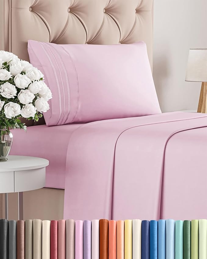 Twin XL Size 3 Piece Sheet Set - Comfy Breathable & Cooling Bed Sheets Set - Hotel Luxury Bedding for Women, Men, Kids, Teens, Boys & Girls - Deep Pockets, Soft, Wrinkle Free - Oeko-Tex - Light Pink