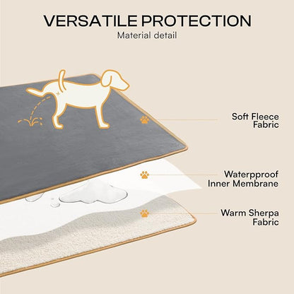 Luciphia Waterproof Pet Blanket, Liquid Pee Proof Dog Blanket for Sofa Bed Couch, Reversible Sherpa Fleece Furniture Protector Cover for Small Medium Large Dogs Cats, Grey+Beige X-Large（85" x 57"）