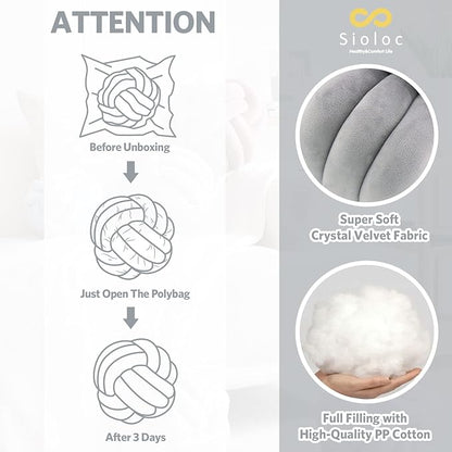 Sioloc Soft Knot Ball Pillows,Round Throw Pillow Cushion Home Decoration Plush Pillow,Throw Knotted Pillow Handmade Round Plush Pillow（13.7inches,Grey）