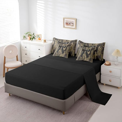 Erosebridal Camo King Comforter Set Bowknot 7-Piece Bed in A Bag Bow Hunting Ribbon Army Camouflage Rustic Sheets and Pillowcases Brown Black Bed Sets