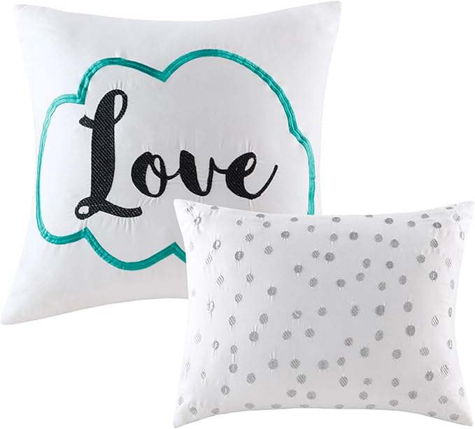Intelligent Design Raina Twin / Twin XL Comforter Set, Soft Microfiber Comforter Set Twin, Modern Geometric Metallic Bed Set, 4 Pieces College Bedding Comforter Set with 1 Sham, 2 Toss Pillows Aqua