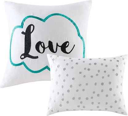 Intelligent Design Raina Twin / Twin XL Comforter Set, Soft Microfiber Comforter Set Twin, Modern Geometric Metallic Bed Set, 4 Pieces College Bedding Comforter Set with 1 Sham, 2 Toss Pillows Aqua