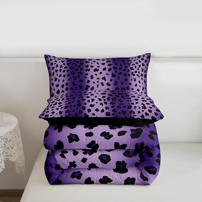 Erosebridal Leopard Print Comforter for Kids Boys Girls,African Cheetah Print Toddler Bedding Set,Farmhouse Rustic Duvet Insert,Ombre Purple Quilt Bedroom Decor