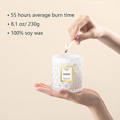 Chloefu LAN Gardenia Scented Candles for Home, Natural Soy Candle Gifts for Home Decor, Birthday Candless Gift for Women, Holiday Gifts, 8.1oz 55 Hours Burn