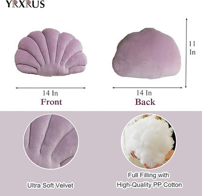 YRXRUS Shell Pillow - Light Purple Seashell Shaped Accent for Patio, Ocean Series, Ultra Soft Velvet Cushion for Bed, Living Room, Kids Room, 3D Insert 14x11 Inch