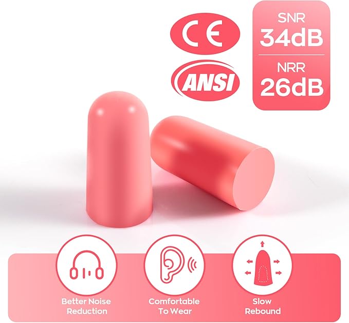 10Pairs Foam Earplugs, Noise Cancelling Ear Plugs for Sleeping Hearing Protection for Shooting Range, Work, Travel,Concert Pink