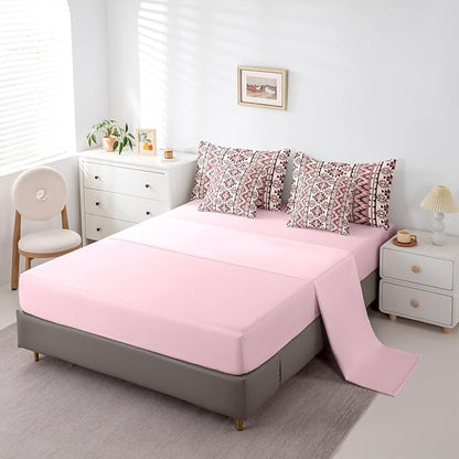 Erosebridal Pink Southwestern Bedding Set Queen 7 Piece Exotic Aztec Nordic Style Comforter Set Western Ethnic Geometric Stripes Bed in A Bag for Kids Adults Rustic Tribal Native Bohemian Decor