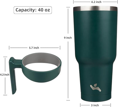 40 oz Tumbler with Handle and 2 Straw 2 Lid, Insulated Water Bottle Stainless Steel Vacuum Cup Reusable Travel Mug,Army Green