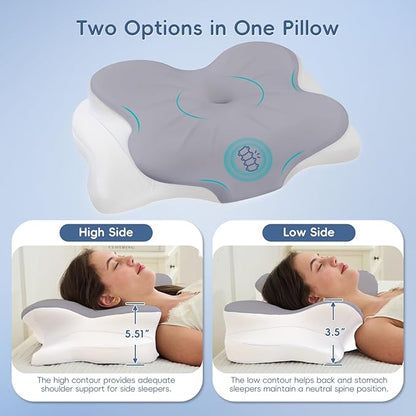Cervical Neck Pillow, Ergonomic Memory Foam Pillows for Neck Pain Relief with Breathable Pillowcase, Adjustable Contour Neck Support Pillow for Side Back Stomach Sleepers, Odorless (Grey)