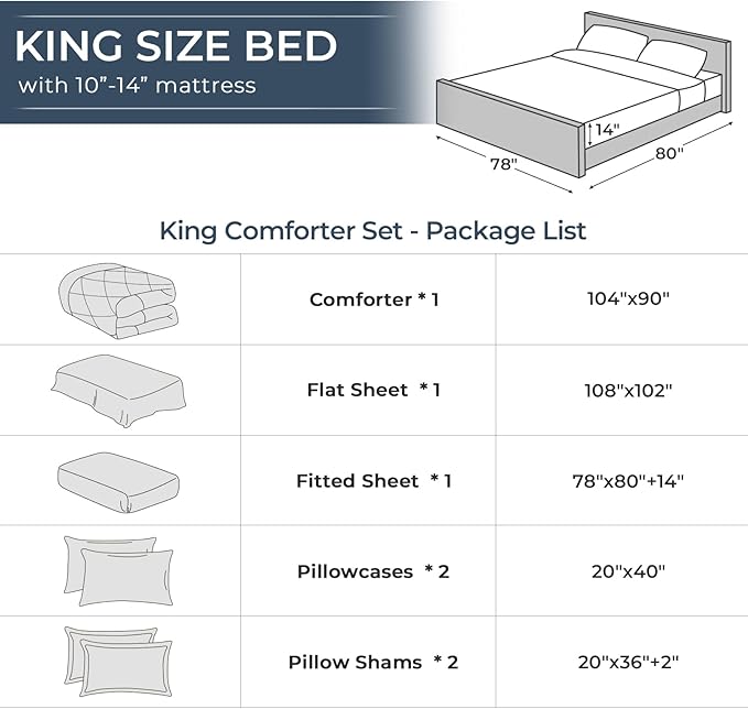 HEVUMYI King Comforter Set - 7-Piece All Season Bed in a Bag King, Ultra Soft Bedding Set with Comforter, Flat Sheet, Fitted Sheet, Pillowcases, Pillow Shams, Black & Light Grey