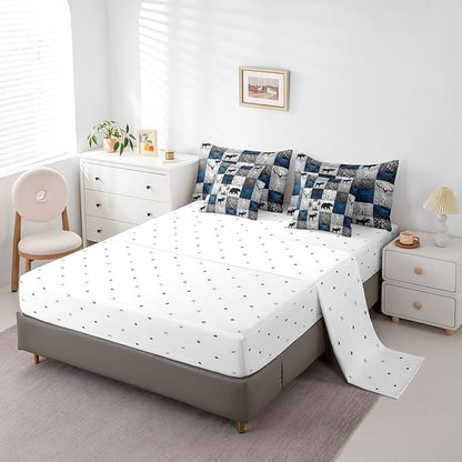 Erosebridal 7 Pcs Hunting Animal Comforter Set Full Size,Rustic Bear Deer Bed in a Bag with Flat Fitted Sheet for Kids and Adults,Camper Plaid Check Bedding Set with Pillowcases and Cushion Cases
