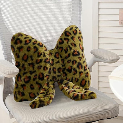 2Pcs Leopard Print Bow Throw Pillow Furry Bow Plush Pillows Cute Flower Plush Pillow Cheetah Home Decor Stuffed Bow Lumbar Pillow for Bed Couch Living Room Decor (Green, 16in)